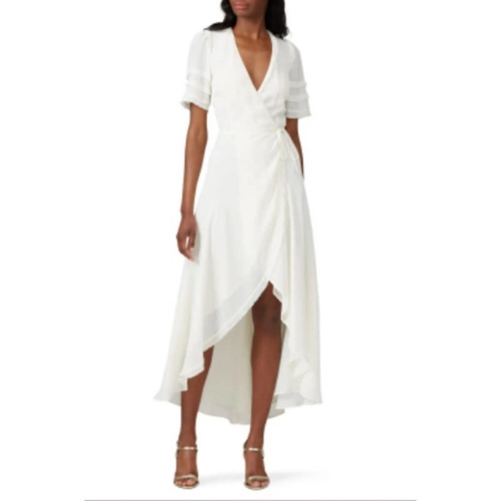 Reformation Lottie Ruffle Wrap Dress Ivory